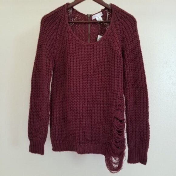 Planet Gold Sweaters - NWT Planet Gold Wine Destructed Pullover